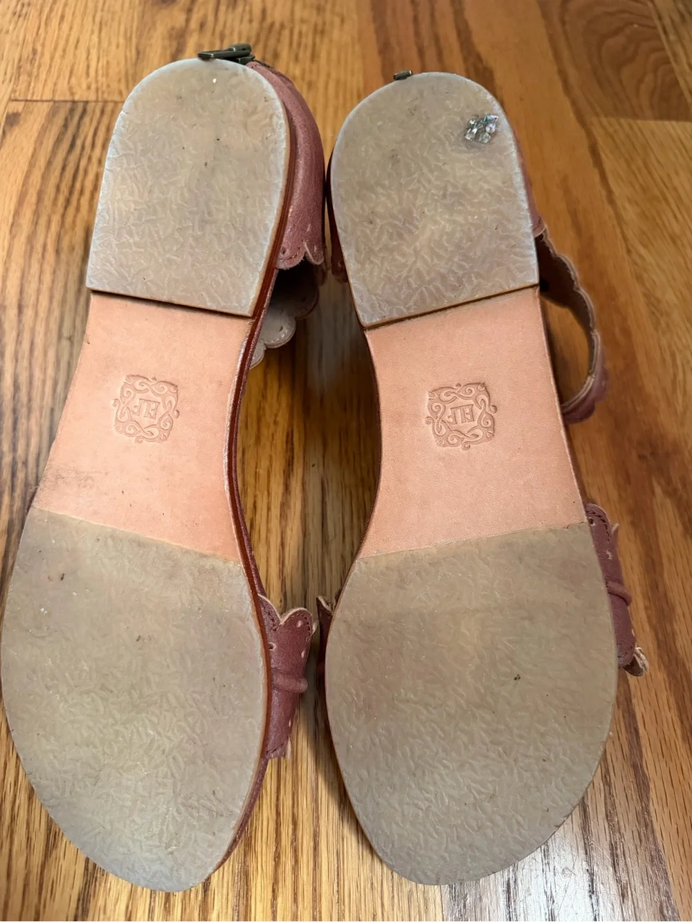 ELF Scalloped Ankle-Strap Sandals in Burgundy